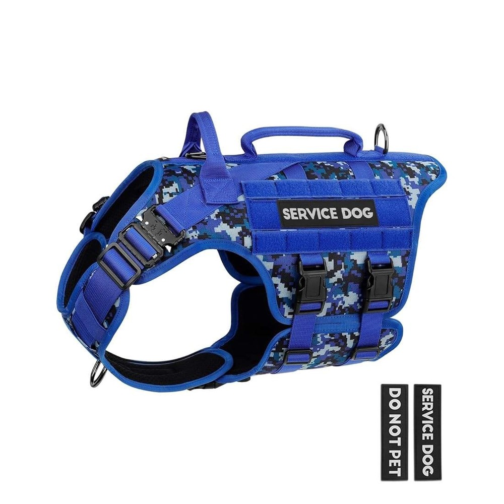Petnanny Tactical Dog Harness‎ Blue Digital Camo Service Dog Vest Medium NEW